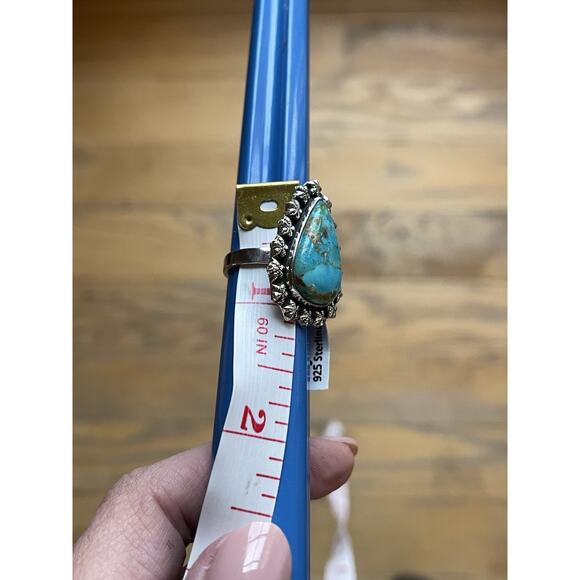 Sterling Silver NATIVE Style Southwest BIG TURQUOISE Ring Starburst Triangle 7 - Picture 8 of 8